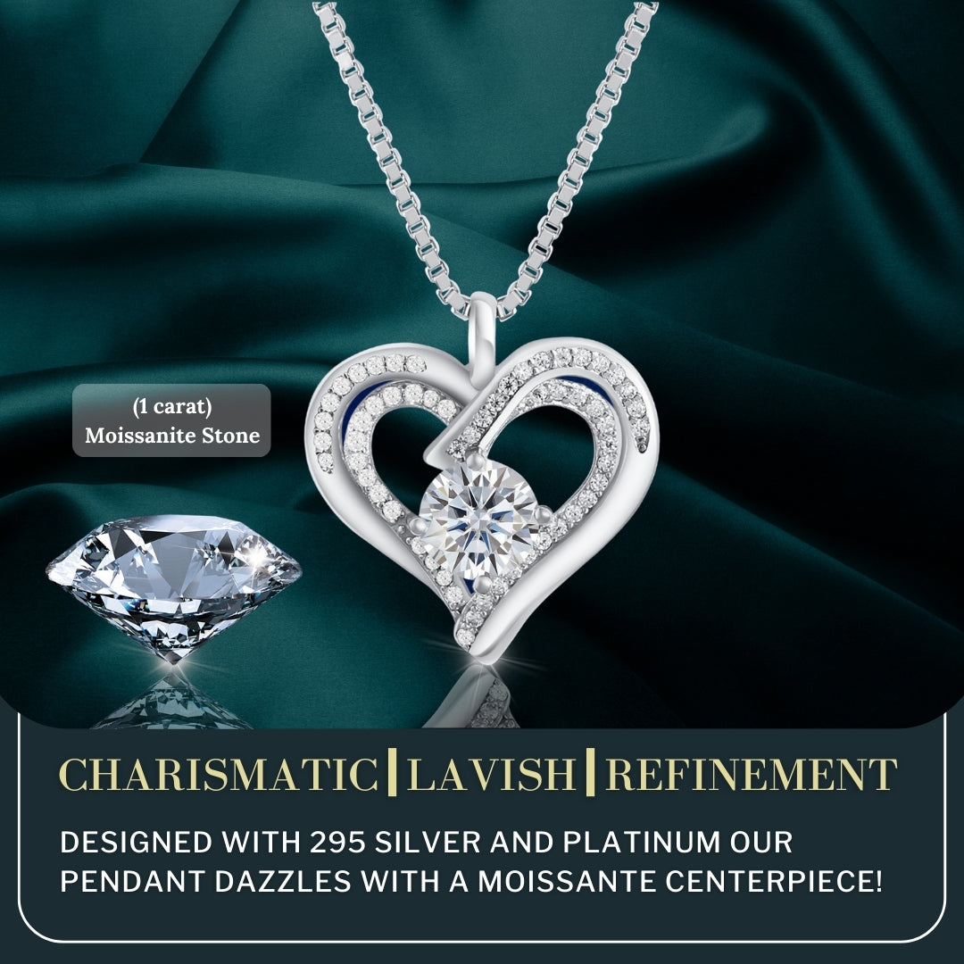 Platinum Plated 1CT Moissanite Heart Pendant Necklace For Women