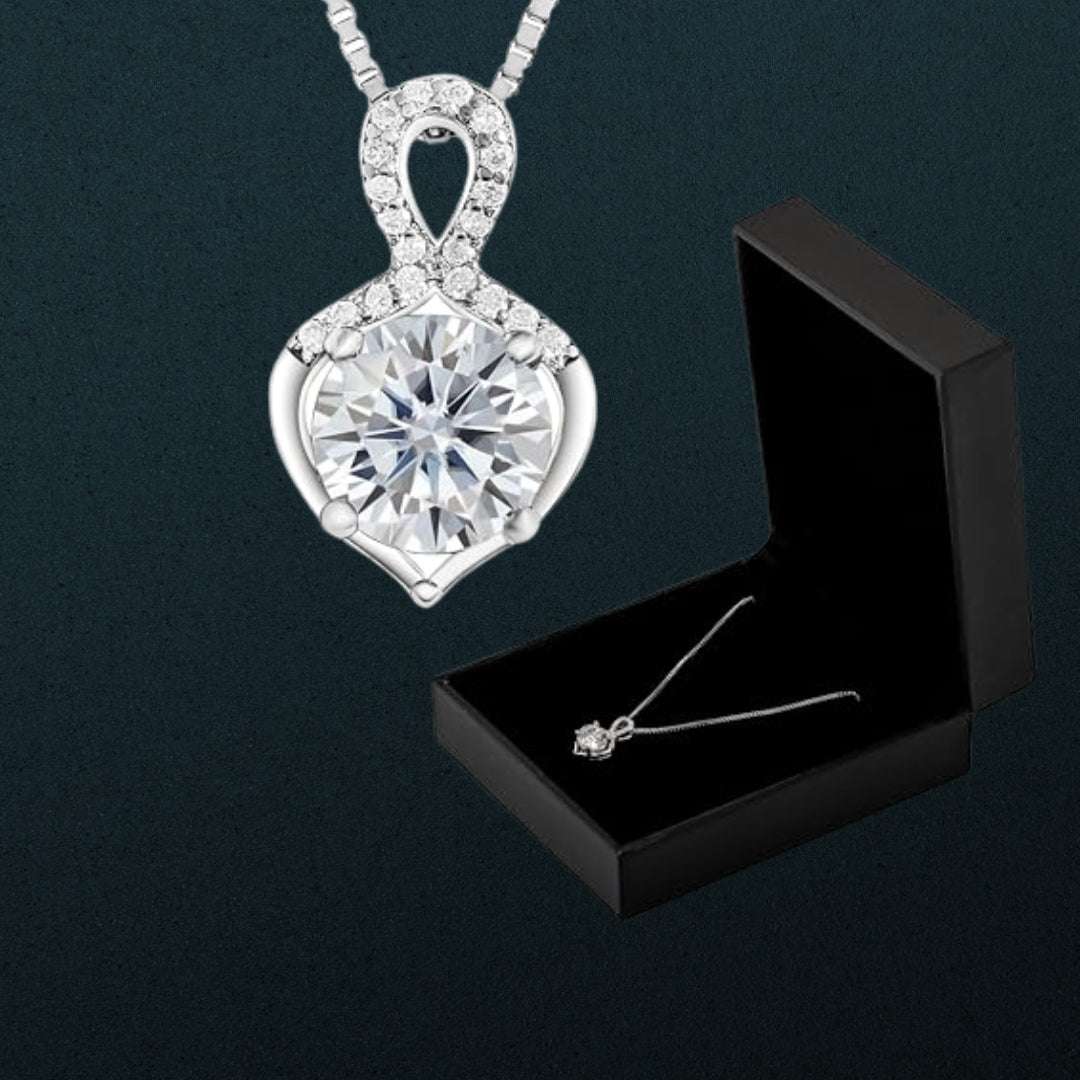 Platinum Plated Moissanite Circle Pendant Necklace (1CT)  For Women