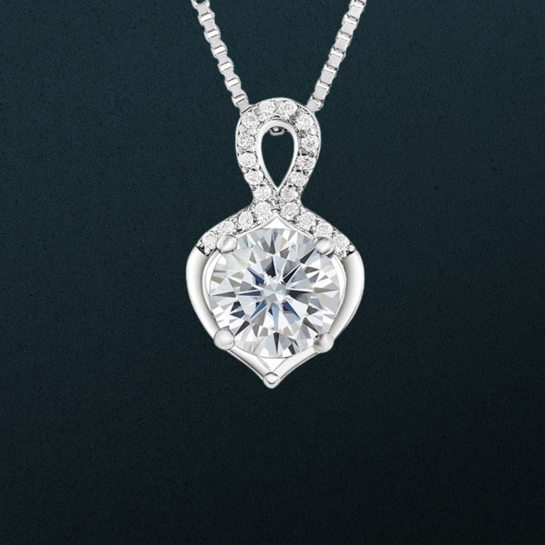 Platinum Plated Moissanite Circle Pendant Necklace (1CT)  For Women