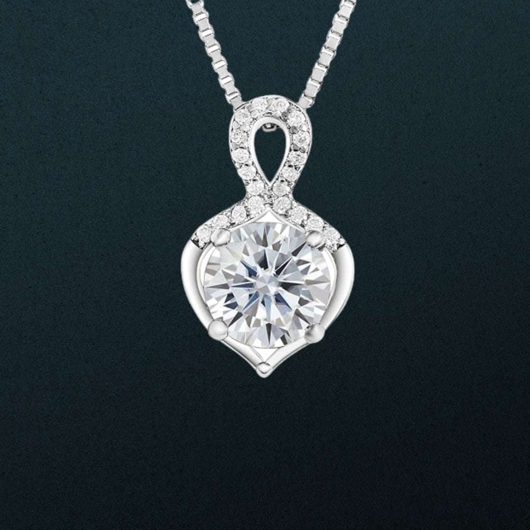 Platinum Plated Moissanite Circle Pendant Necklace (1CT)  For Women