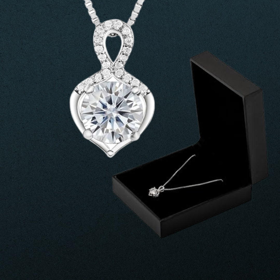 Platinum Plated Moissanite Circle Pendant Necklace (1CT)  For Women